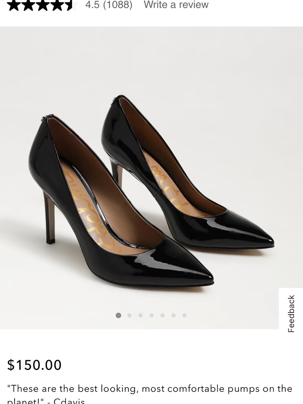 Sam Edelman Hazel Classic Black Patent Pointed-Toe Women's Pumps